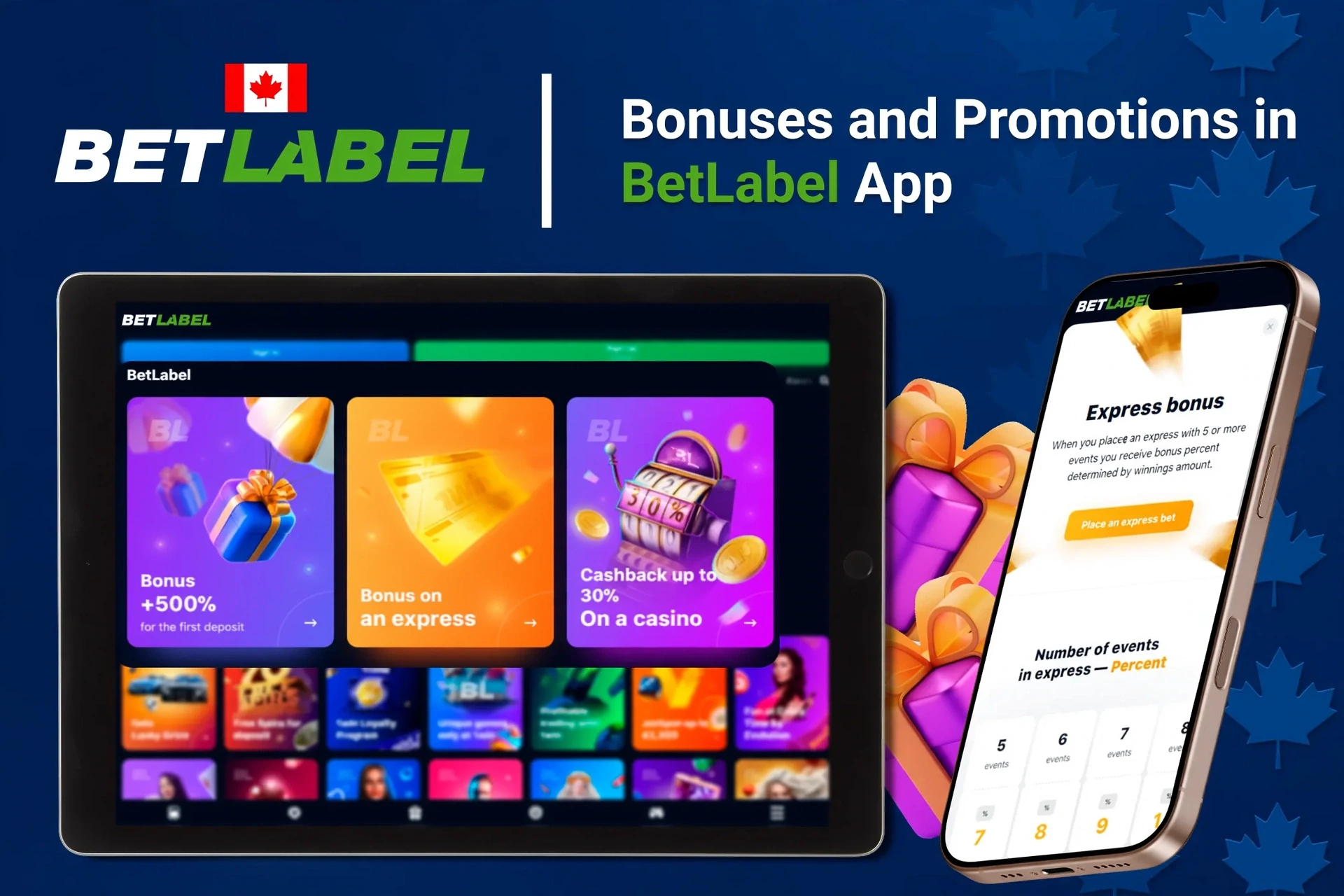 Bonuses and promotions displayed in the BetLabel mobile app