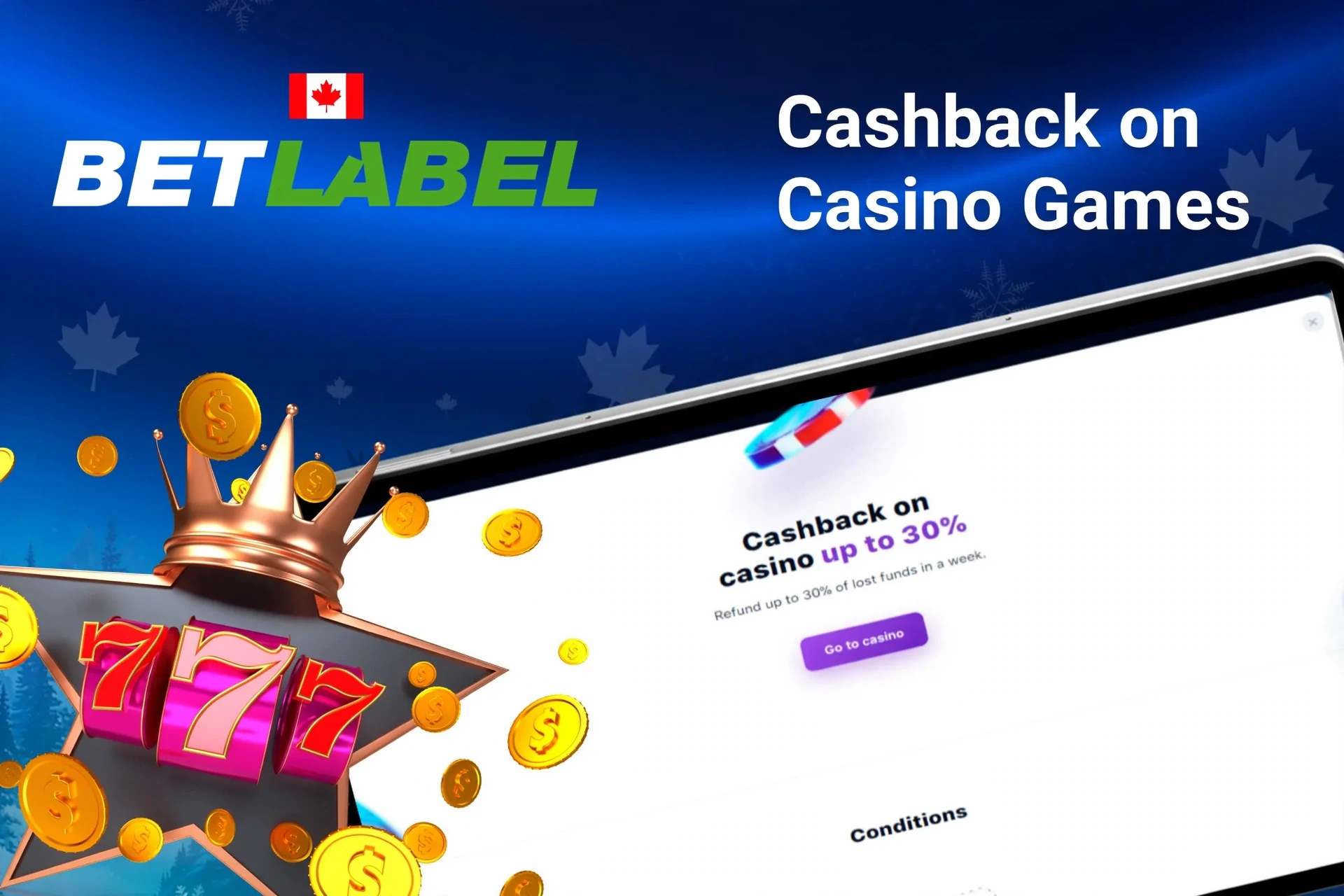 Mobile app with BetLabel poker rakeback offer up to 50%, red dice, and playing cards