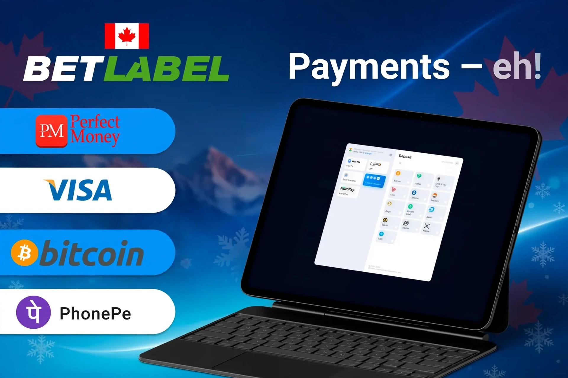BetLabel payment methods including Perfect Money, Visa, Bitcoin, and Interac e-Transfer for fast and secure transactions