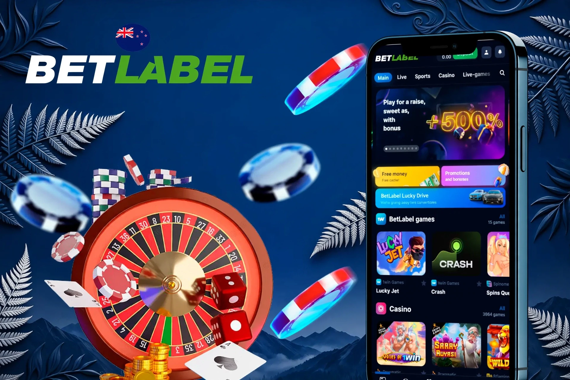 Mobile version of the BetLabel app displayed on smartphones, offering quick access to various betting and gaming features
