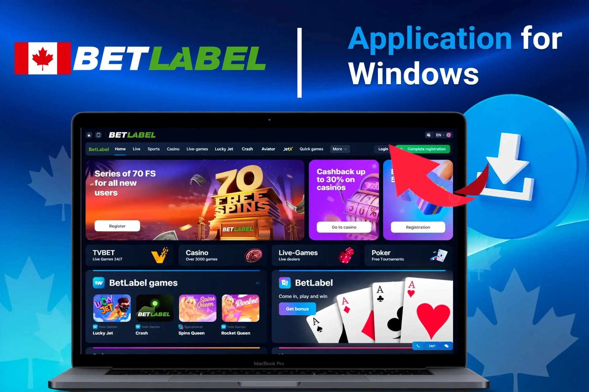 BetLabel application for Windows with download instructions and promotion