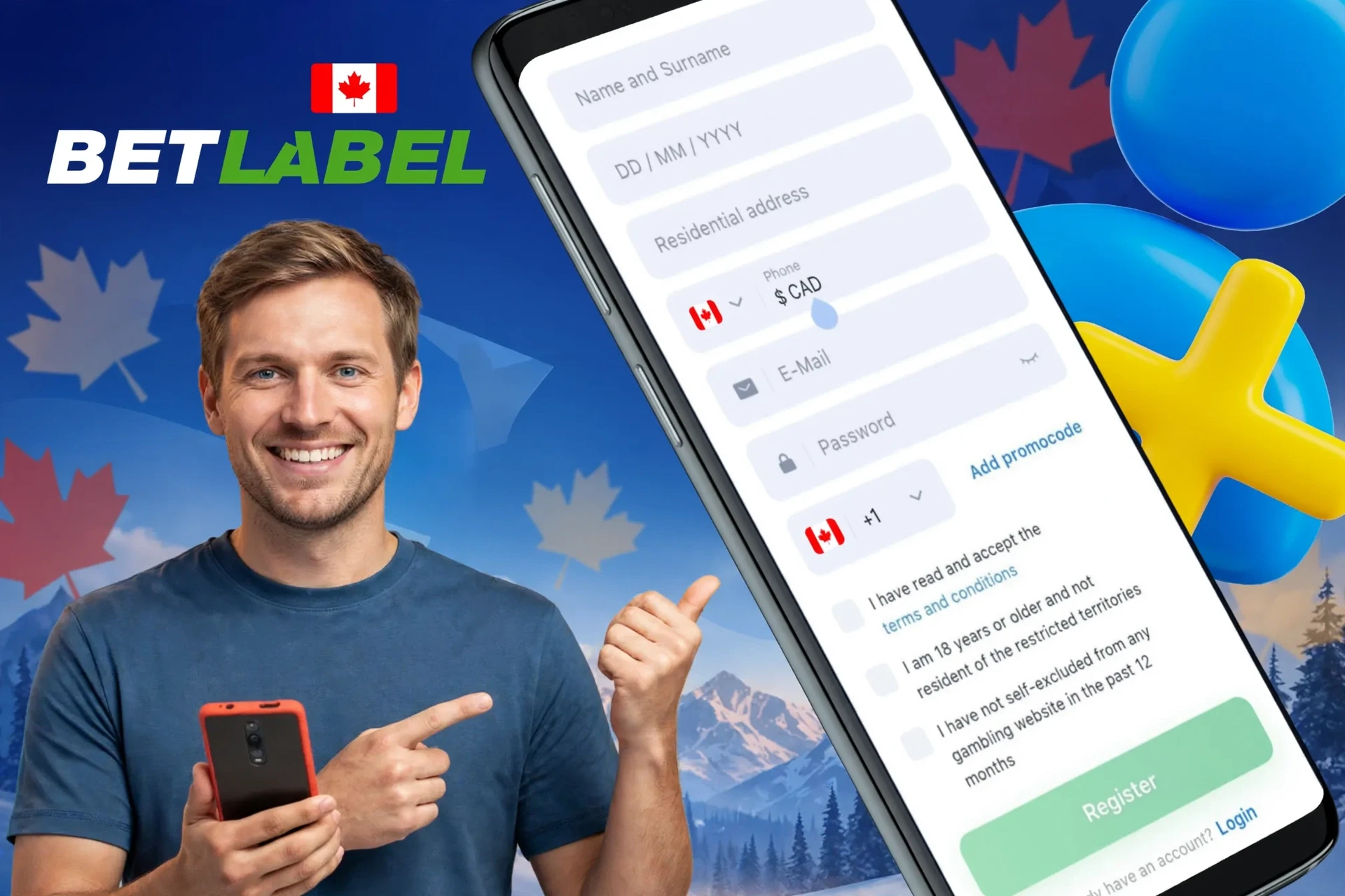 Information about registering using the BetLabel mobile app