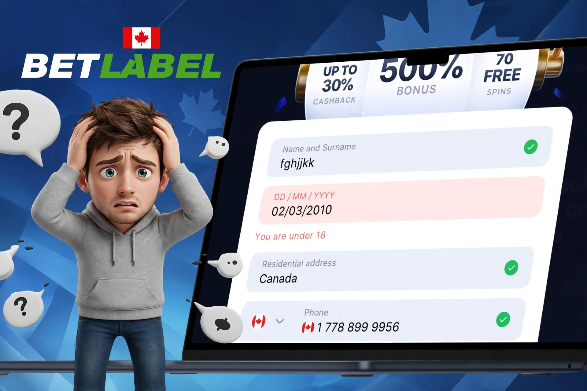 Overview of potential issues when registering at BetLabel